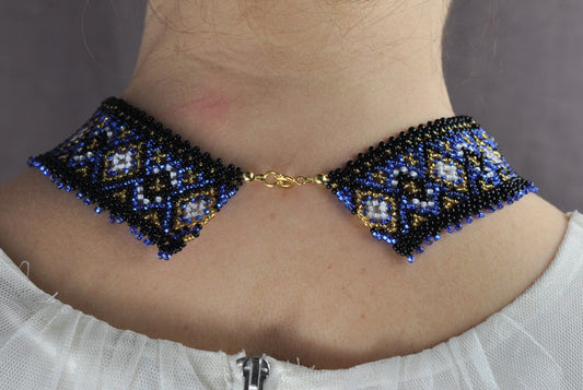 Ukrainian Necklace and Bracelett Slavic Ethnostyle "Sylanka". Elegant beaded collar necklace and cuff.