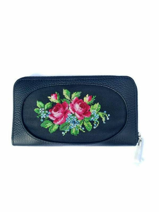 Clutch Handtasche Portmonee Leader mit Handstickerei Wildblumen