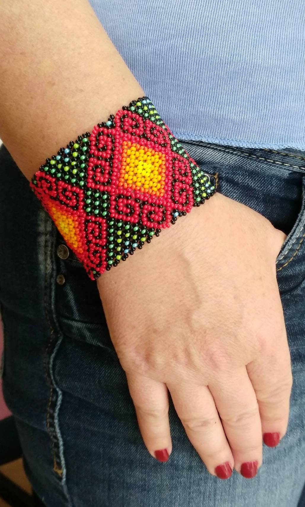 Mexican Huichol style Perlenarmband unisex hippie ethno shipibo heilige Geometrie