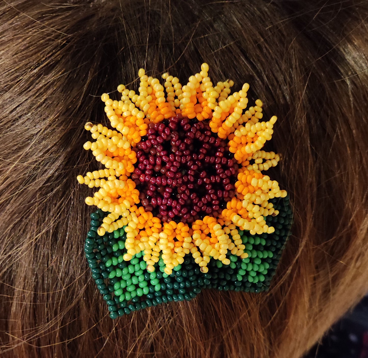 Haarspange Kamm Sonnenblume  Haarschmuck Ethno Huichol