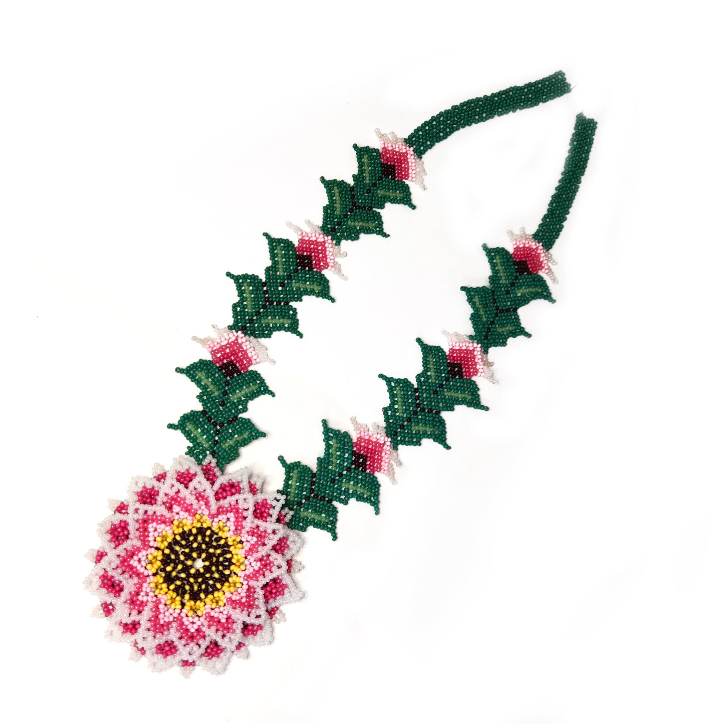 Halskette Perlenkette mit 3D Blumen Huichol Ethno Indianisch