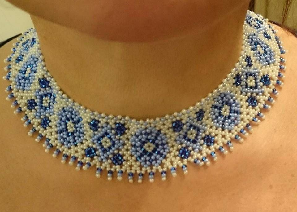 Ukrainian Necklace and Bracelett Slavic Ethnostyle "Sylanka". Elegant beaded collar necklace and cuff.