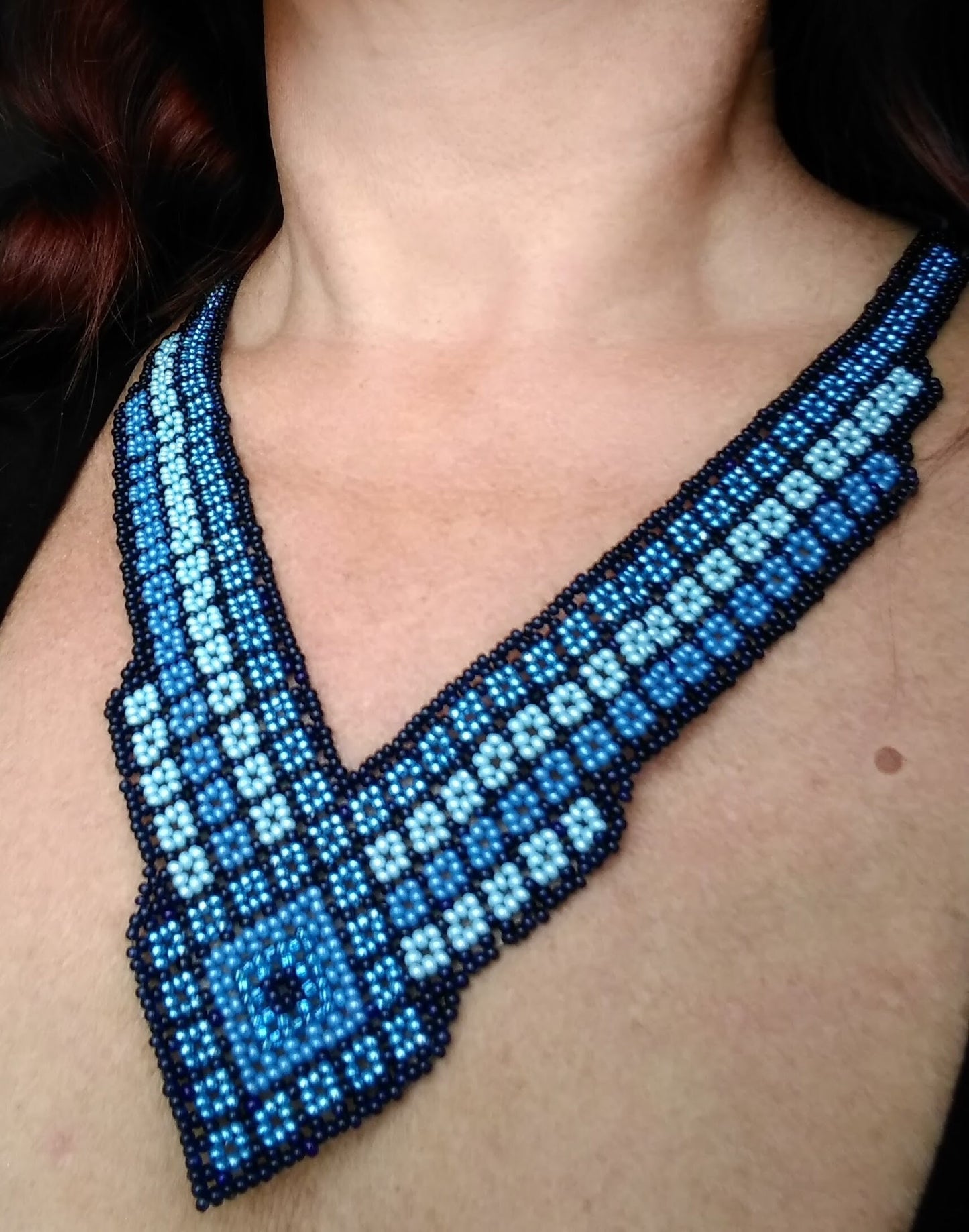V-Halskette Huichol Halsschmuck Tribal Ethno Boho Perlenkette Grün