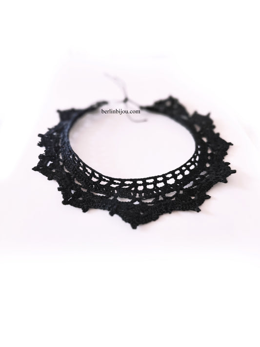 Handmade Gothic Lace Choker Necklace – Victorian Black Cotton Collar with Adjustable Fit