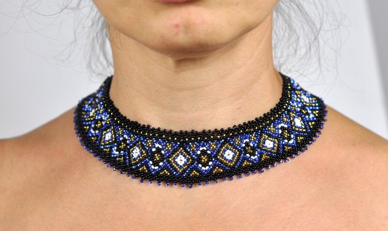 Ukrainian Necklace and Bracelett Slavic Ethnostyle "Sylanka". Elegant beaded collar necklace and cuff.