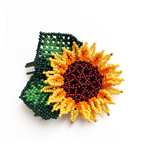 Haarspange Kamm Sonnenblume  Haarschmuck Ethno Huichol