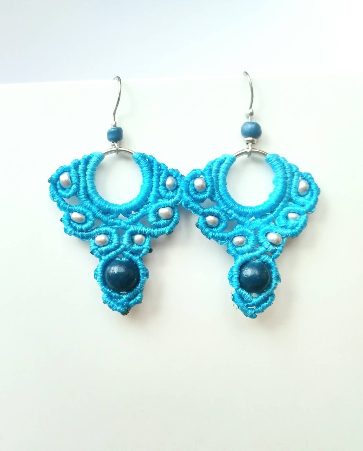 Ohrringe Makramee boho hippie türkis, blau, beige