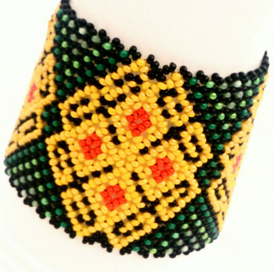 Mexican Huichol Beaded bracelet manschette ethno native american aztec style Unisex