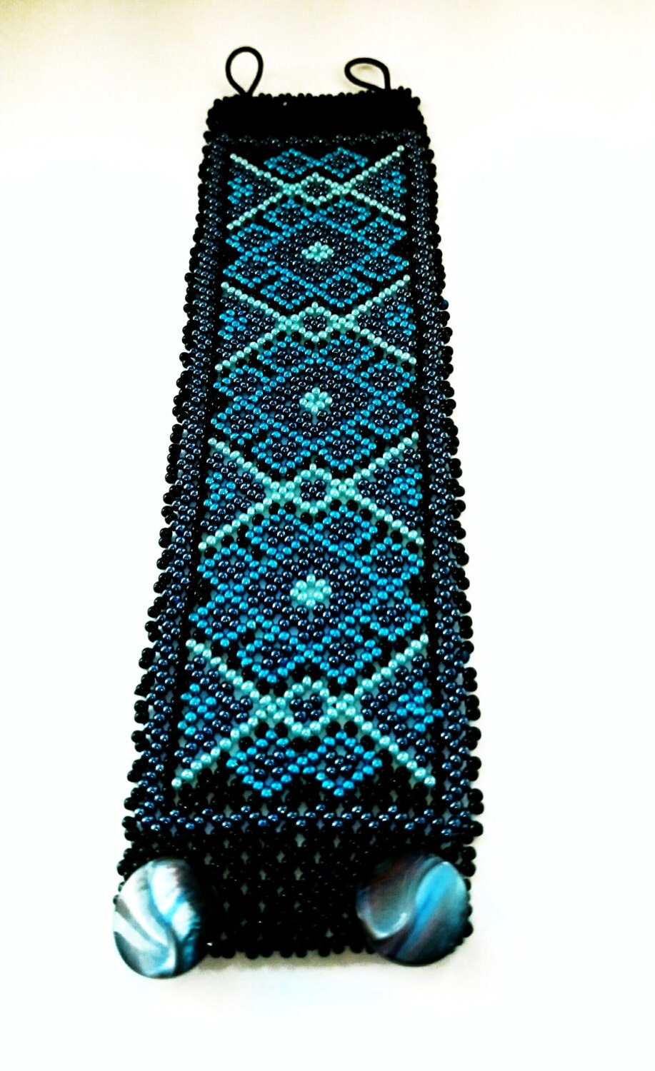 Perlenarmband Huichol blau Mexikanisch heilige Geometrie Bracelet Ethno Boho für Mann und Frau