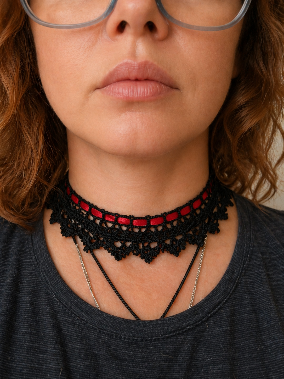 Handmade Gothic Lace Choker Necklace – Victorian Black Cotton Collar with Adjustable Fit