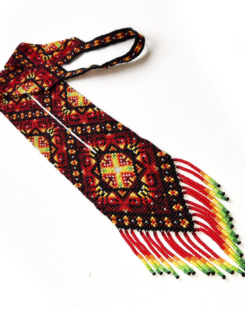 Beaded Tribal Necklace Ukrainian Ethnic Jewelry